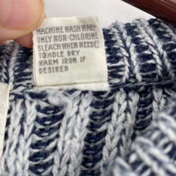 VTG Sweater Graphix Navy Light Blue Ribbed Knit 80s-90s Crewneck Grandpa… - Picture 4 of 13